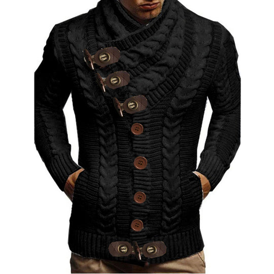 Herren Grobstrickjacke mit kreativem Schalkragen und Knopfdetails R&B