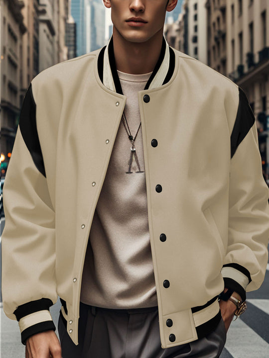 Herren nan leichte Collegejacke im Varsity-Look mit Druckknopfverschluss Rippbündchen und Kontrast-Schulterbesatz R&B