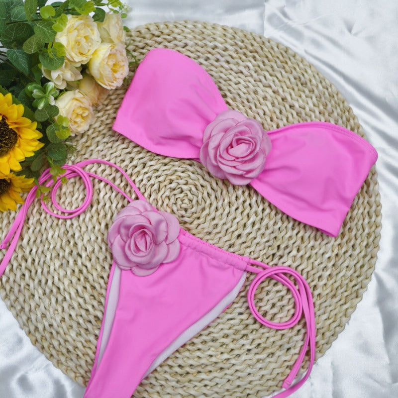 Damen Bandeau-Bikini mit floralem Akzent und verstellbaren Trägern R&B