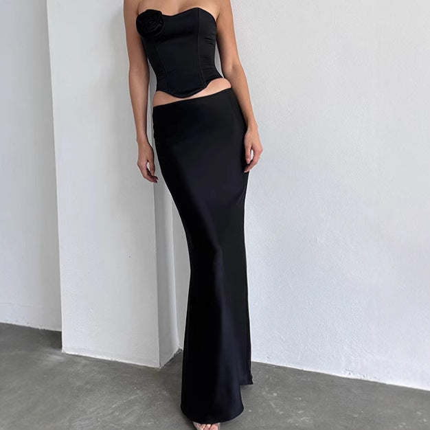 Damen Elegante Satin-Maxirock mit hohem Schlitz und taillierter Passform R&B