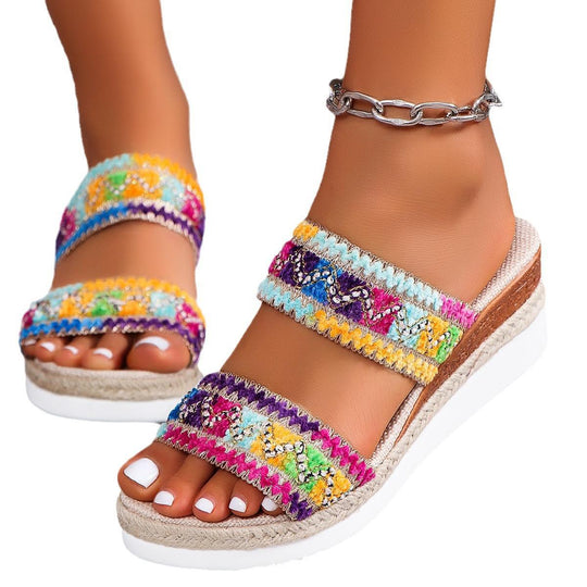 Damen Komfortable Wedge-Sandalen mit geschmackvoller Dekoration R&B