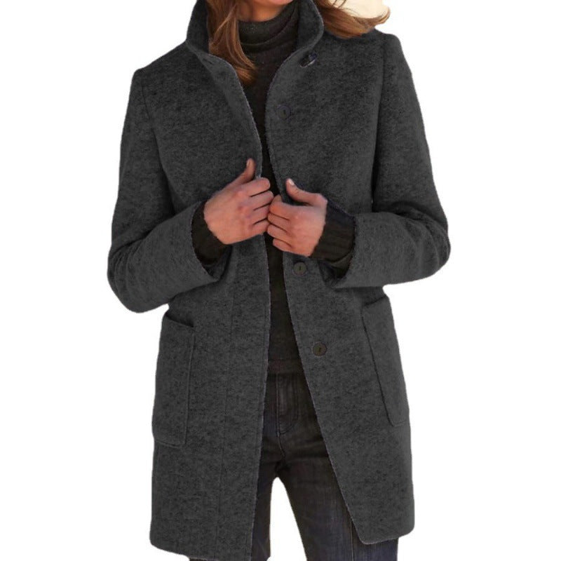 Damen elegante Wolljacke mit praktischen Taschen und Knopfverschluss R&B