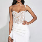 Damen elegantes Spitzen-Maxikleid mit raffinierten Drapierungen R&B