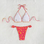 Damen Triangel-Bikini mit verspieltem Blumenmuster und Rüschendetails R&B