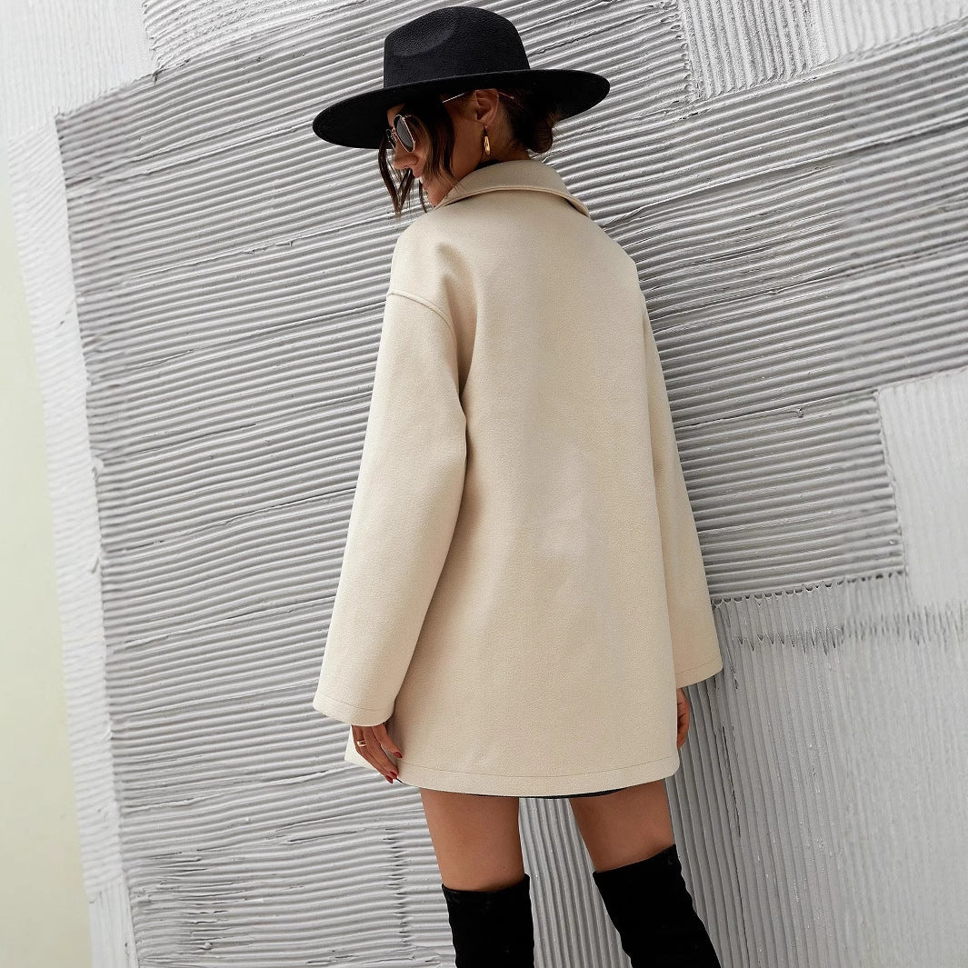 Damen Oversized Wollmantel mit modischem Schnitt und funktionalen Taschen R&B