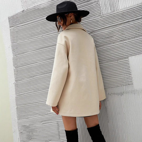 Damen Oversized Wollmantel mit modischem Schnitt und funktionalen Taschen R&B