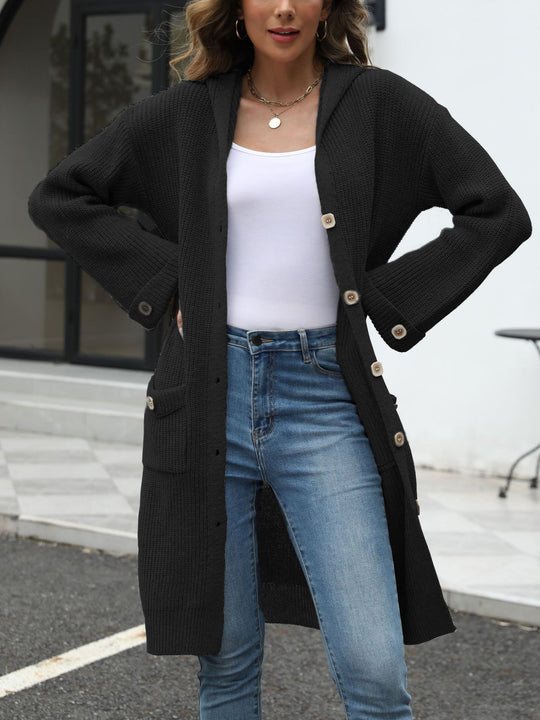 Damen Langer Strickcardigan mit Knopfdetail und weichem Material R&B