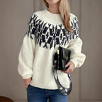 Damen Strickpullover mit voluminösen Ärmeln und modernem Muster R&B