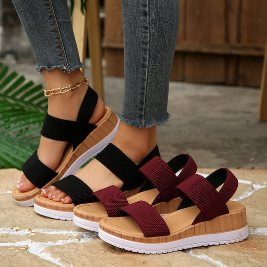 Damen modische Wedge-Sandalen mit elastischen Riemen und komfortabler Sohle R&B