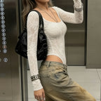Damen Elegantes Spitzenshirt mit langen Ärmeln und romantischen Details R&B