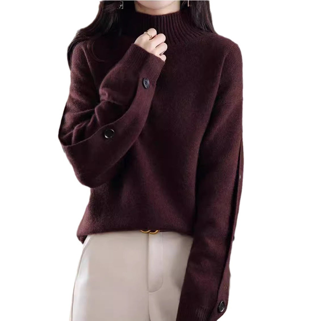Damen Eleganter Rollkragenpullover mit Knopfdetails und weichem Material R&B