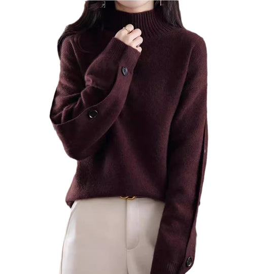 Damen Eleganter Rollkragenpullover mit Knopfdetails und weichem Material R&B
