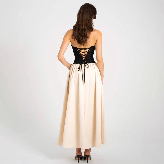 Damen Elegantes Maxikleid mit herzförmigem Ausschnitt und geschmeidigem Rock R&B