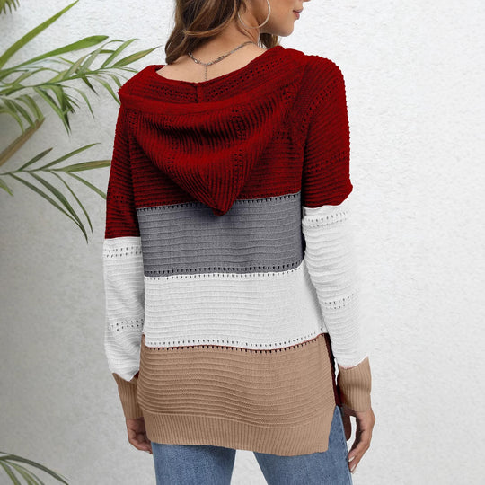 Damen Pullover mit lässigem Kapuzen-Design und einzigartigem Streifenmuster R&B