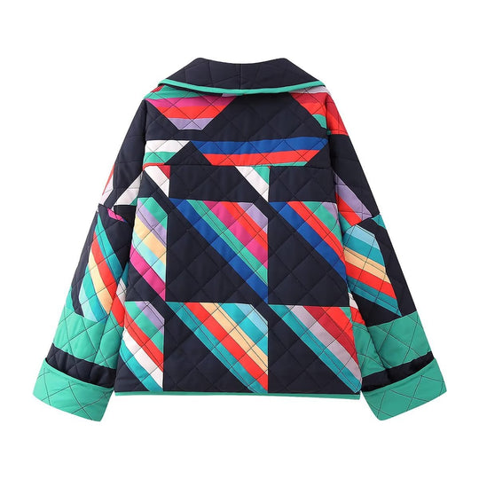 Damen Steppjacke mit buntem geometrischen Muster R&B