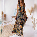 Damen Maxikleid mit floralem Druck und tiefer V-Ausschnitt R&B