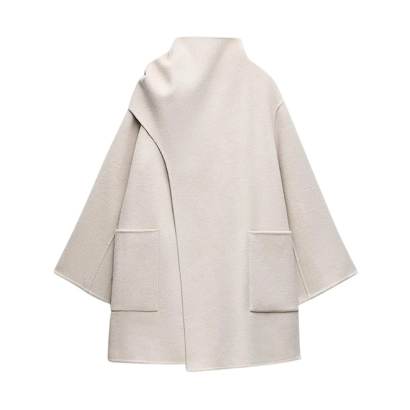 Damen Modische Wolljacke mit asymmetrischem Schnitt und praktischen Taschen R&B