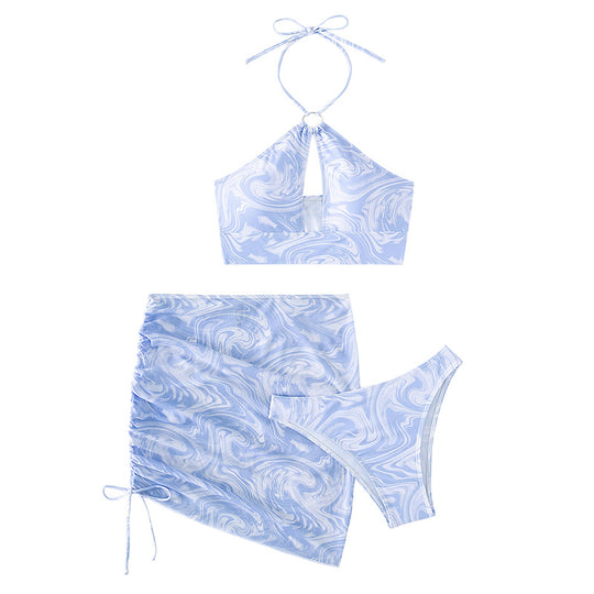 Damen Crop-Bikini-Set mit verspieltem Marmor-Design R&B
