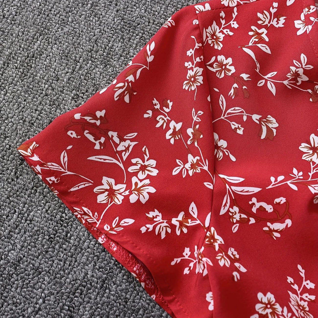 Damen Blusenkleid mit floralen Akzenten und Knopfleiste R&B