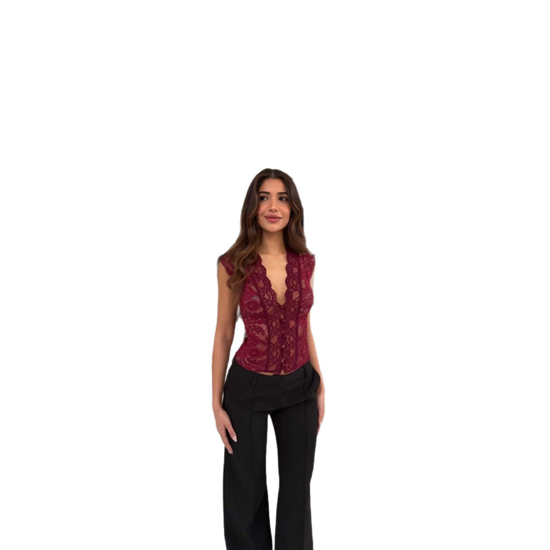 Damen Spitzen-Bodys mit elegantem V-Ausschnitt R&B
