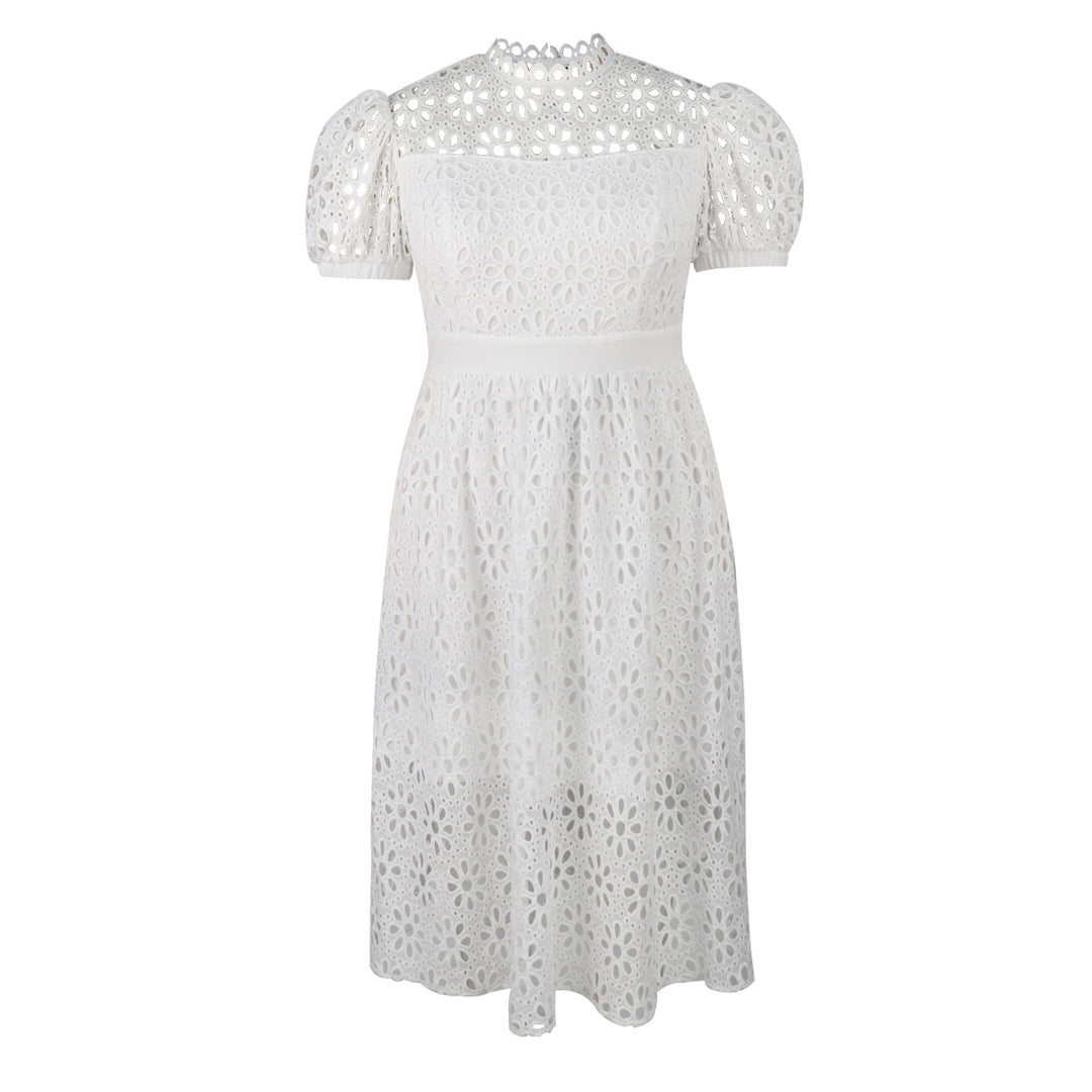 Damen Elegantes Kleid mit Blumenbordüren und Puffärmeln R&B
