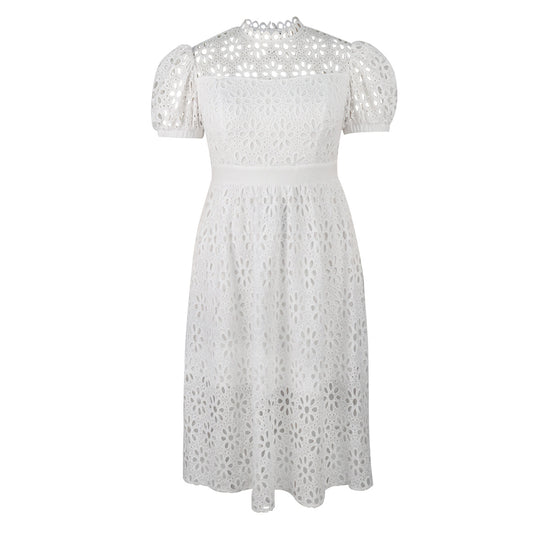 Damen Elegantes Kleid mit Blumenbordüren und Puffärmeln R&B