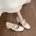 Damen elegante Mary Jane Pumps mit floralem Jacquard-Muster und bequemem Blockabsatz R&B