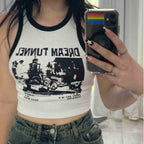 Damen Crop-Top mit kreativem Grafikdruck und sportlichem Design R&B