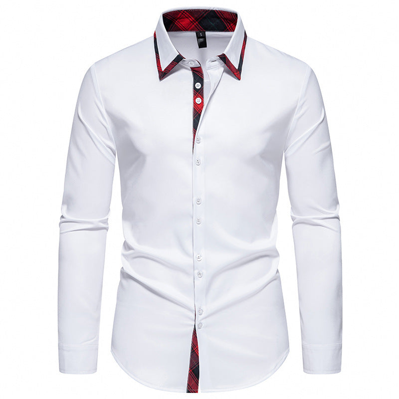 Herren elegantes Langarmhemd mit kreativem Kragen und kontrastierenden Details R&B