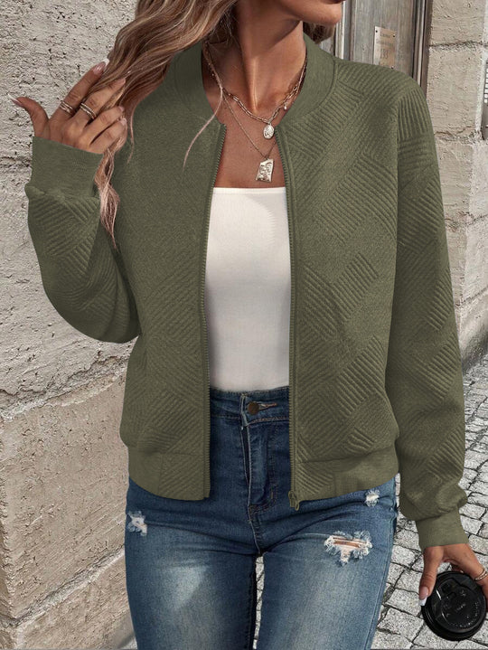 Damen stylische Sweatjacke mit strukturiertem Muster und hohem Kragen R&B