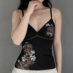Damen Spaghetti-Trägertop mit floralem Druck und edlen Details R&B