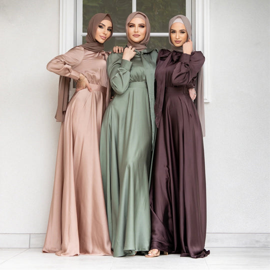 Damen Maxi-Kleid mit fließenden Ärmeln und elegantem Taillengürtel R&B