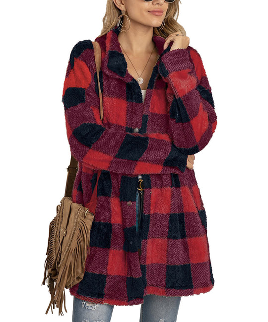Damen Fleecejacke mit Karomuster und praktischen Taschen R&B