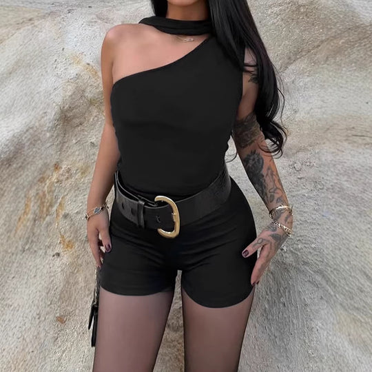 Damen Asymmetrisches Oberteil mit bindbarem Kragen und Raffung R&B