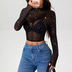 Damen Transparentes Oberteil mit Glitzer R&B