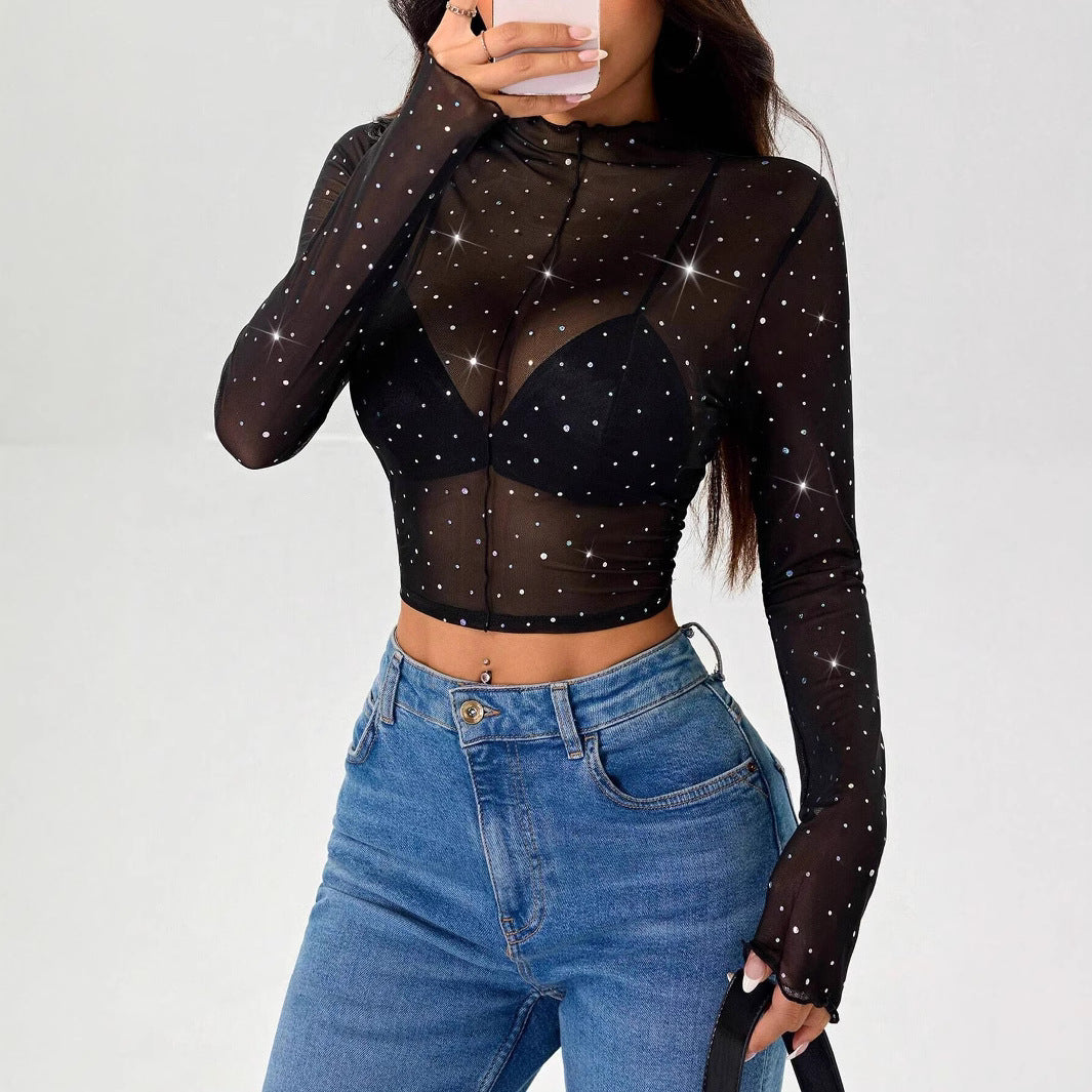 Damen Transparentes Oberteil mit Glitzer R&B