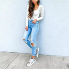 Damen Ripped Jeans mit lässigem Schnitt und hohem Bund R&B