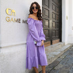 Damen Midi-Kleid mit schulterfreier Rückenpartie und Rüschendetails R&B