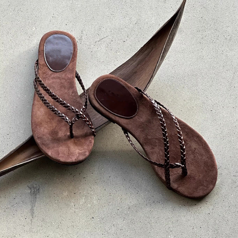 Damen Trendige Zehentrenner-Sandalen mit geflochtenem Riemendesign R&B