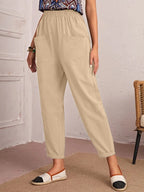 Damen lässige Hose mit elastischem Bund und praktischen Taschen R&B