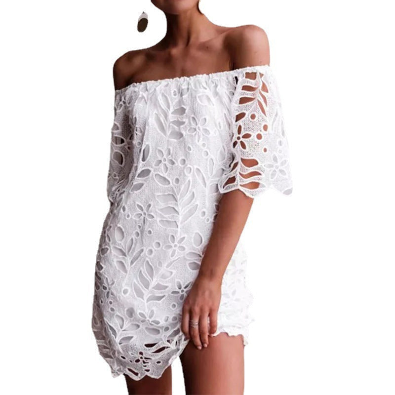 Damen Off-Shoulder Kleid mit floralen Cut-Outs und luftigen Ärmeln R&B