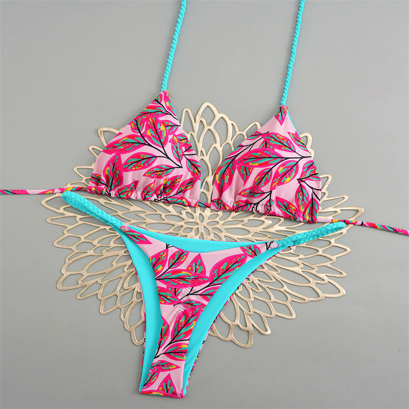 Damen Triangelbikini mit buntem Muster und verstellbaren Trägern R&B