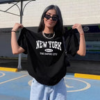 Damen lässiges Oversize T-Shirt mit New York Schriftzug R&B
