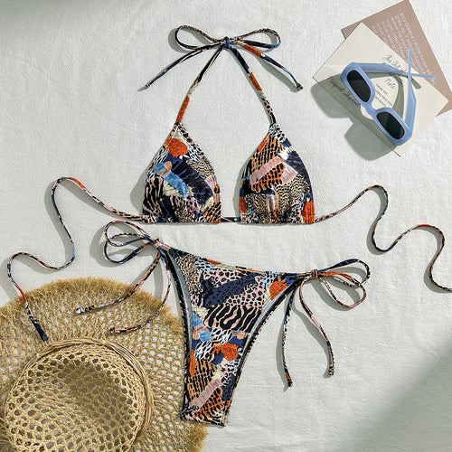 Damen Triangel-Bikini mit modischem Tiermuster R&B