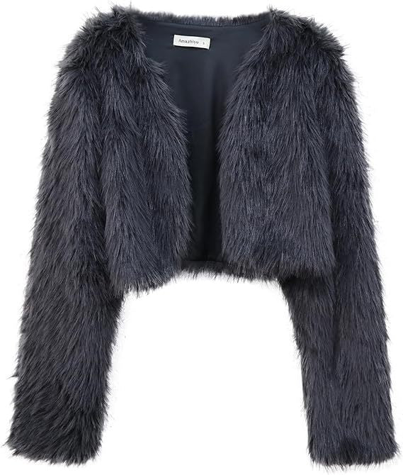 Damen Flauschige Kurzjacke mit offenem Schnitt R&B