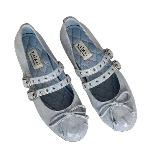 Damen Ballerinas mit doppeltem Riemendesign und zartem Schleifendetail R&B