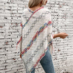 Damen modischer Wickelpullover mit fransigem Saum und einzigartigem Muster