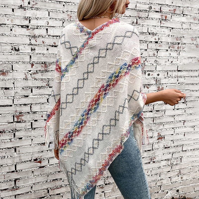 Damen modischer Wickelpullover mit fransigem Saum und einzigartigem Muster