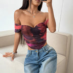 Damen Off-Shoulder Top mit Raffungen und floralem Design R&B