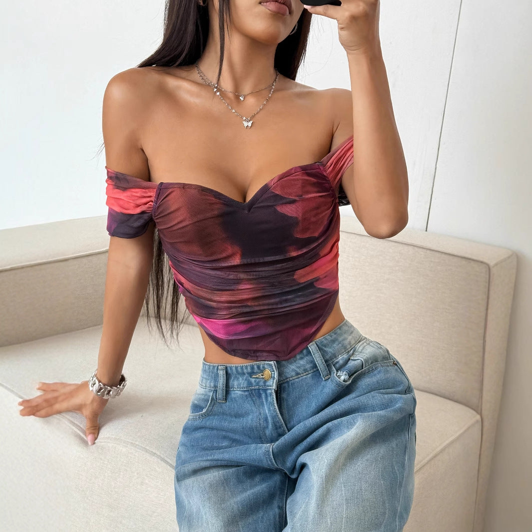 Damen Off-Shoulder Top mit Raffungen und floralem Design R&B